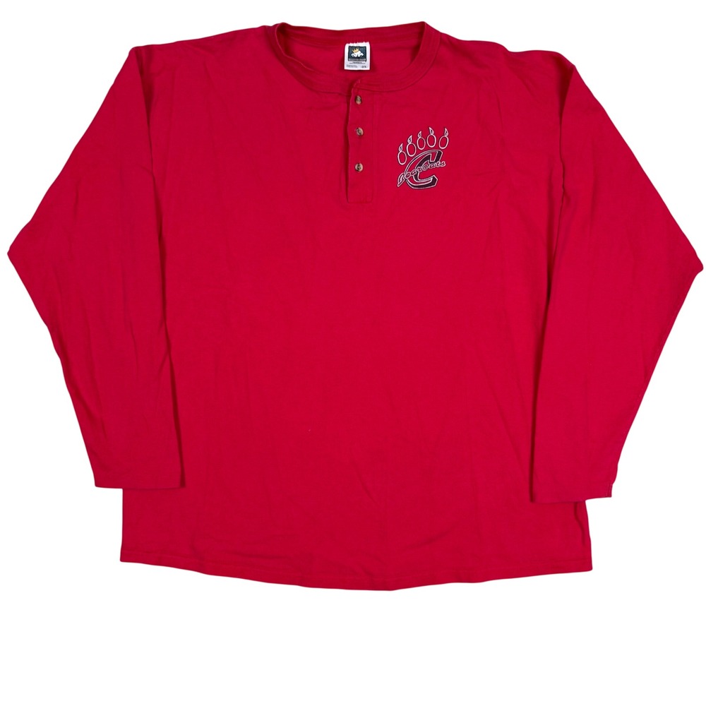 Vintage 90s Cotton Deluxe Henley 2X 25.5x30 Cincinnati Bearcats Red Long Sleeve